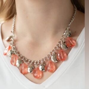 Silver and Orange Teardrop Necklace